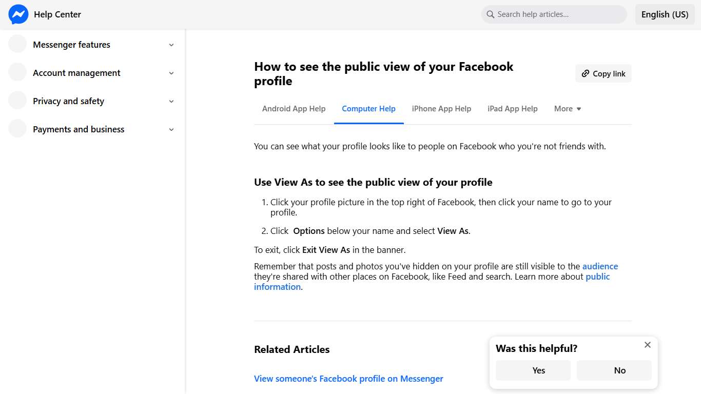 How to see the public view of your Facebook profile | Messenger Help Center