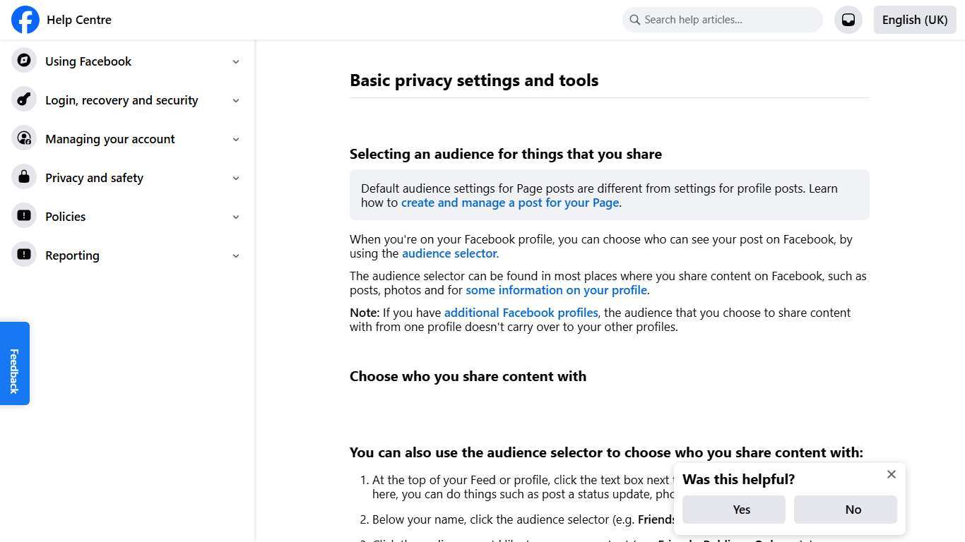 Basic privacy settings and tools | Facebook Help Centre