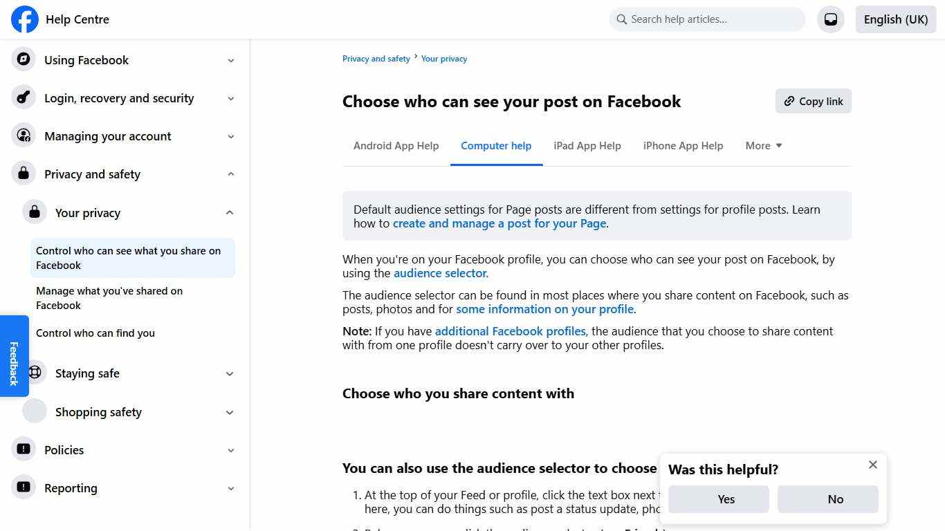 Choose who can see your post on Facebook | Facebook Help Centre