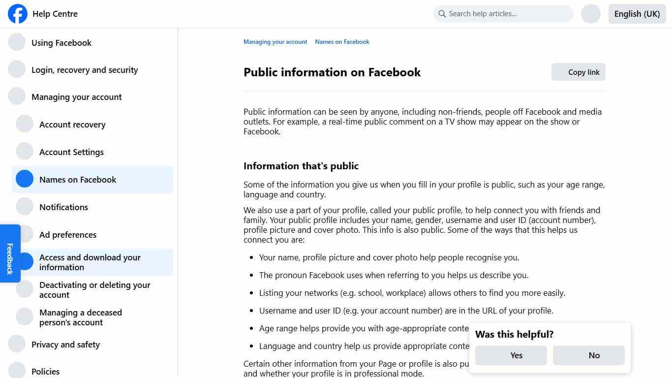 Public information on Facebook | Facebook Help Centre